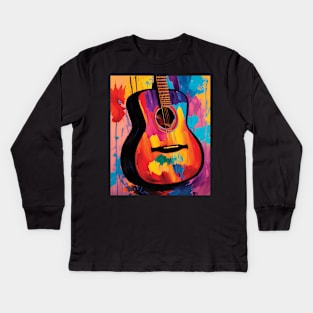 Acoustic Guitar Portrait Modern Oil Painting Style Digital Art Kids Long Sleeve T-Shirt